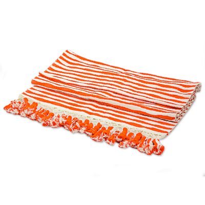 Cotton table runner, 'Guatemala Style' - Hand Woven Cotton Table Runner Orange Stripes from Guatemala