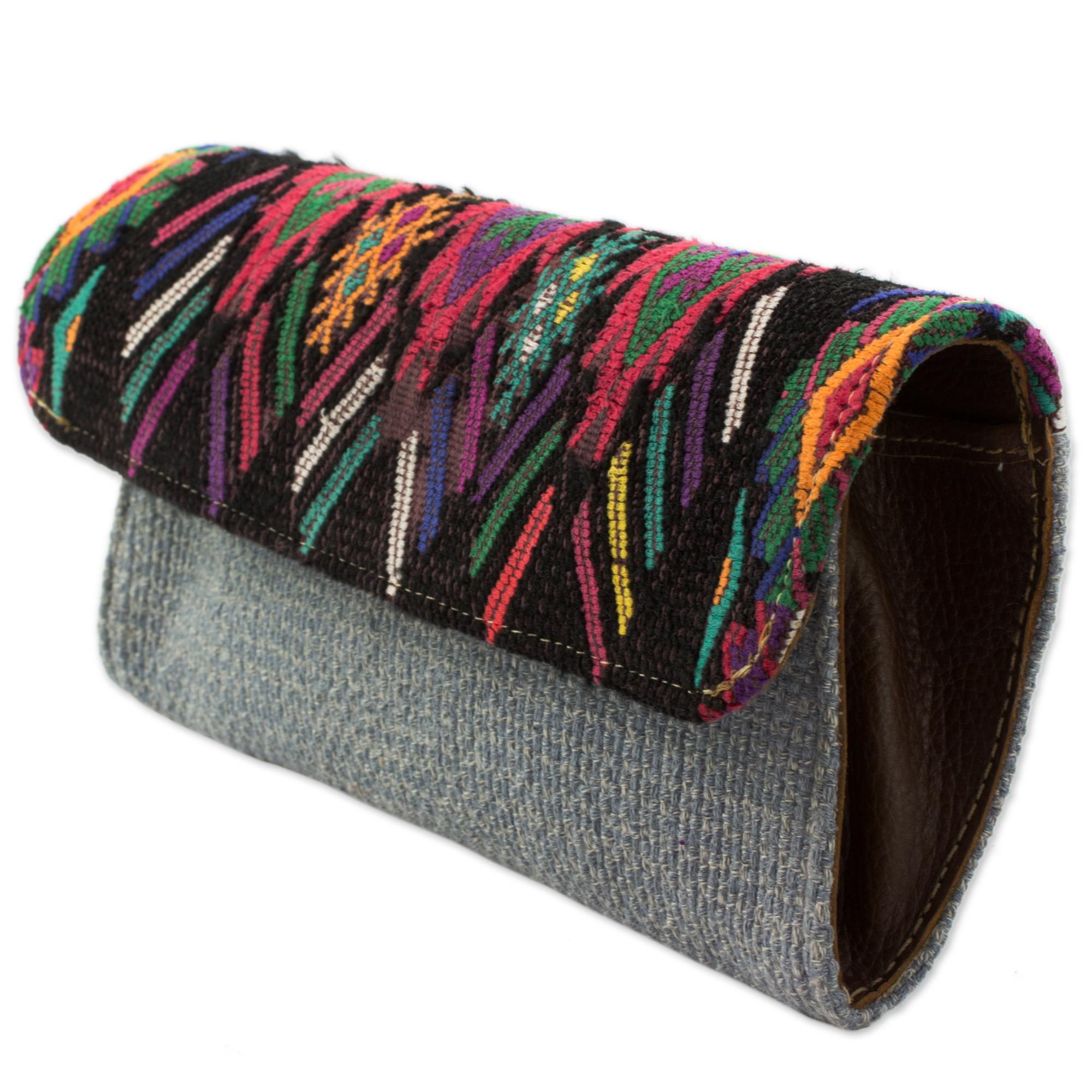 Hand Woven Cotton Clutch in Blue/Multi Guatemala Mayan Figures NOVICA