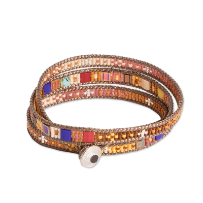 Wickelarmband mit Perlen - Perlen-Wickelarmband mit mehrfarbigem Kordel aus Guatemala