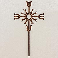 Wrought iron wall cross, 'Love Energy' - Cross Religious Wall Art Sculpture in Bronze Wrought Iron