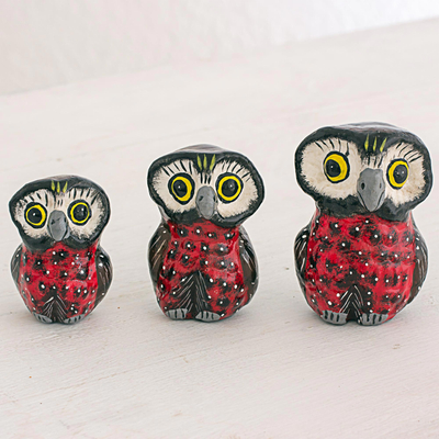 Ceramic sculptures, Wisdom and Luck in Red (set of 3)