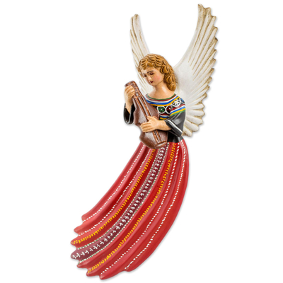 Ceramic wall sculpture, 'Angel of Joyabaj' - Ceramic Wall Sculpture of Angel in Red Dress from Guatemala