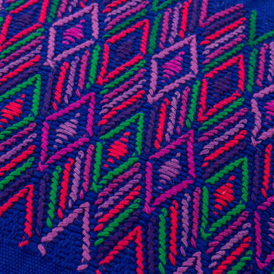 Funda de cojín de algodón, 'Friso de Qetzaltenango' - Funda de Cojín Cuadrado Índigo Friso Maya Multicolor