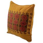 Cotton cushion cover, 'Mountain Sun' - Chili Suns Chocolate Birds on Cinnamon Cotton Cushion Cover