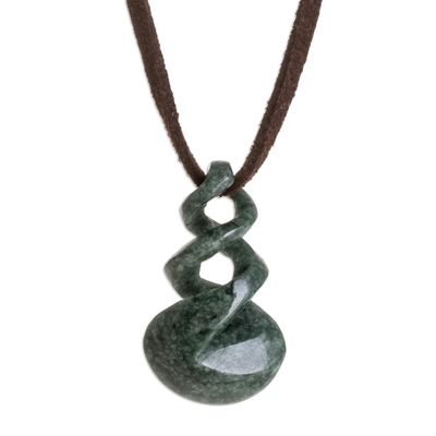 Jade pendant necklace, 'Swirl of the Sea' - Hand Made Green Jade Pendant Necklace from Guatemala