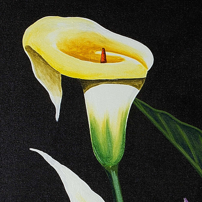 'Calla Lilies' - Floral Painting of Calla Lilies and Birds of Paradise Signed