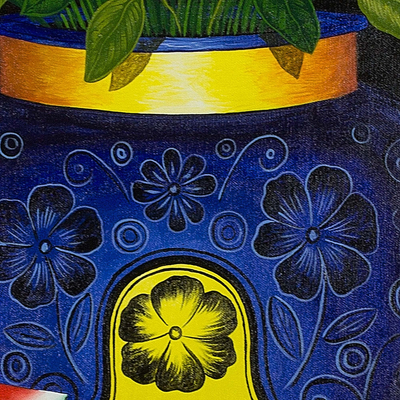 'Flowers and Watermelon' - Still Life Painting of Watermelon and Flowers Guatemala Art