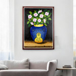 'Garden Flowers' - Guatemalan Still Life Painting of Flowers in a Blue Vase