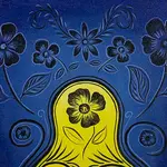 'Garden Flowers' - Guatemalan Still Life Painting of Flowers in a Blue Vase