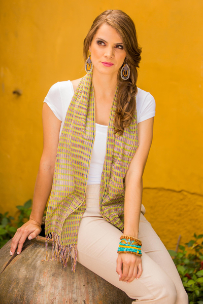 Cotton scarf, 'Subtle Textiles' - Artisan Crafted Multicolored Cotton Scarf