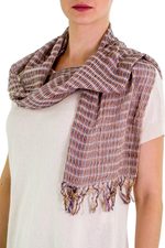 Cotton Scarf, 'Subtle Textiles on Grey' - Artisan Designed and Crafted Cotton Scarf