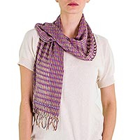 Cotton scarf, 'Subtle Wisteria Textiles' - Artisan Designed and Handcrafted Cotton Scarf