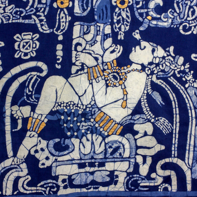 Tapiz de pared de algodón batik - Tapiz de pared de algodón batik en azul de Prusia de El Salvador