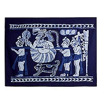 Wandbehang aus Batik-Baumwolle, „Ah Ppolom Merchant“ – Wandbehang aus Batik-Baumwolle mit Maya-Motiven aus El Salvador