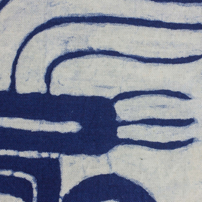 Batik cotton wall hanging, 'Mayan Warrior' - Blue Batik Cotton Maya Wall Hanging from El Salvador