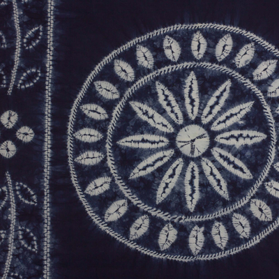 Mantel de algodón batik - Mantel salvadoreño de flores de algodón batik en azul de Prusia