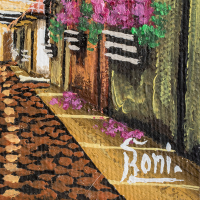 'Antigua Guatemala II' - Nostálgica Pintura al Óleo a Pequeña Escala de Antigua en Sepia