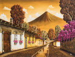 'San Francisco in Sepia' - Nostalgic Oil Painting of Antigua in Sepia and Fuchsia