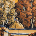 'San Francisco in Sepia' - Nostalgic Oil Painting of Antigua in Sepia and Fuchsia