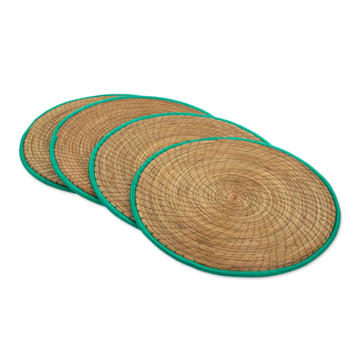 Pine needle placemats, 'Latin Mealtime in Green' (set of 4) - Pine Needle Polyester Green Placemats (Set of 4) Guatemala