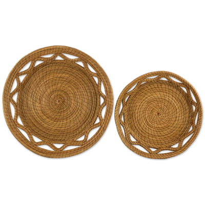 Pine needle baskets, 'Natural Details' (pair) - Hand Made Pine Needle Baskets (Pair) from Guatemala
