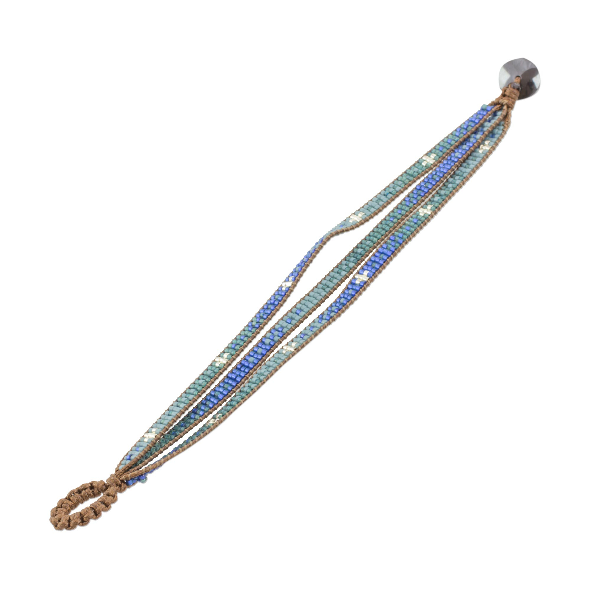 Glass Beaded Wristband Bracelet in Blue from Guatemala - Blue Coast ...