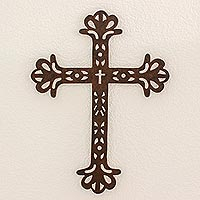 Iron wall cross, 'Walk With Jesus' - Iron Wall Decor of an Antiqued Cross from Guatemala