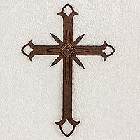 Iron wall cross, 'Faithful Confession' - Antiqued Iron Wall Art Cross Shape from Guatemala