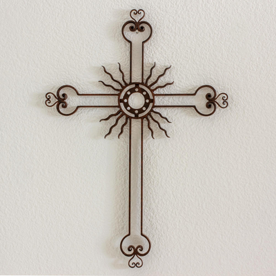 cruz de pared de hierro - Cruz Sol Calada Hierro Envejecido Guatemala