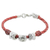 Silver and leather wristband bracelet, 'Silver Love in Red' - 999 Silver Red Leather Pendant Wristband Bracelet Guatemala (image 2a) thumbail