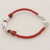 Silver and leather wristband bracelet, 'Silver Love in Red' - 999 Silver Red Leather Pendant Wristband Bracelet Guatemala (image 2b) thumbail