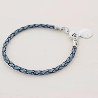 Silver and leather wristband bracelet, Walk of Life in Blue