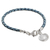 Silver and leather wristband bracelet, 'Walk of Life in Blue' - 999 Silver Blue Leather Charm Wristband Bracelet Guatemala (image 2e) thumbail