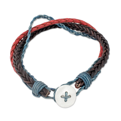 Leather braided wristband bracelet, 'Walks of Life' - Multicolored Guatemalan Leather Braided Wristband Bracelet