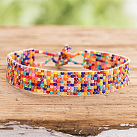 Beaded wristband bracelet, 'Multicolored Happiness'