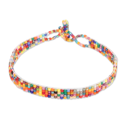 Thin Multicolor Glass Bead Wristband Bracelet from Guatemala