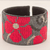 Glass beaded leather cuff bracelet, 'Red Maya Blossoms' - Glass Beaded Red Floral Cuff Bracelet with Leather thumbail