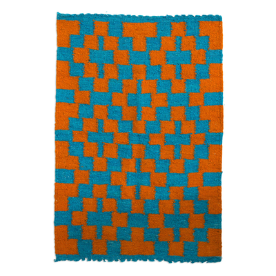 Wool area rug, 'Sunrise Path' - Cerulean Sunrise Hand Woven Wool Area Rug from Guatemala