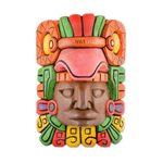 Wood wall mask, 'Mayan King' - Hand Carved Painted Mayan Wood Wall Mask from Guatemala