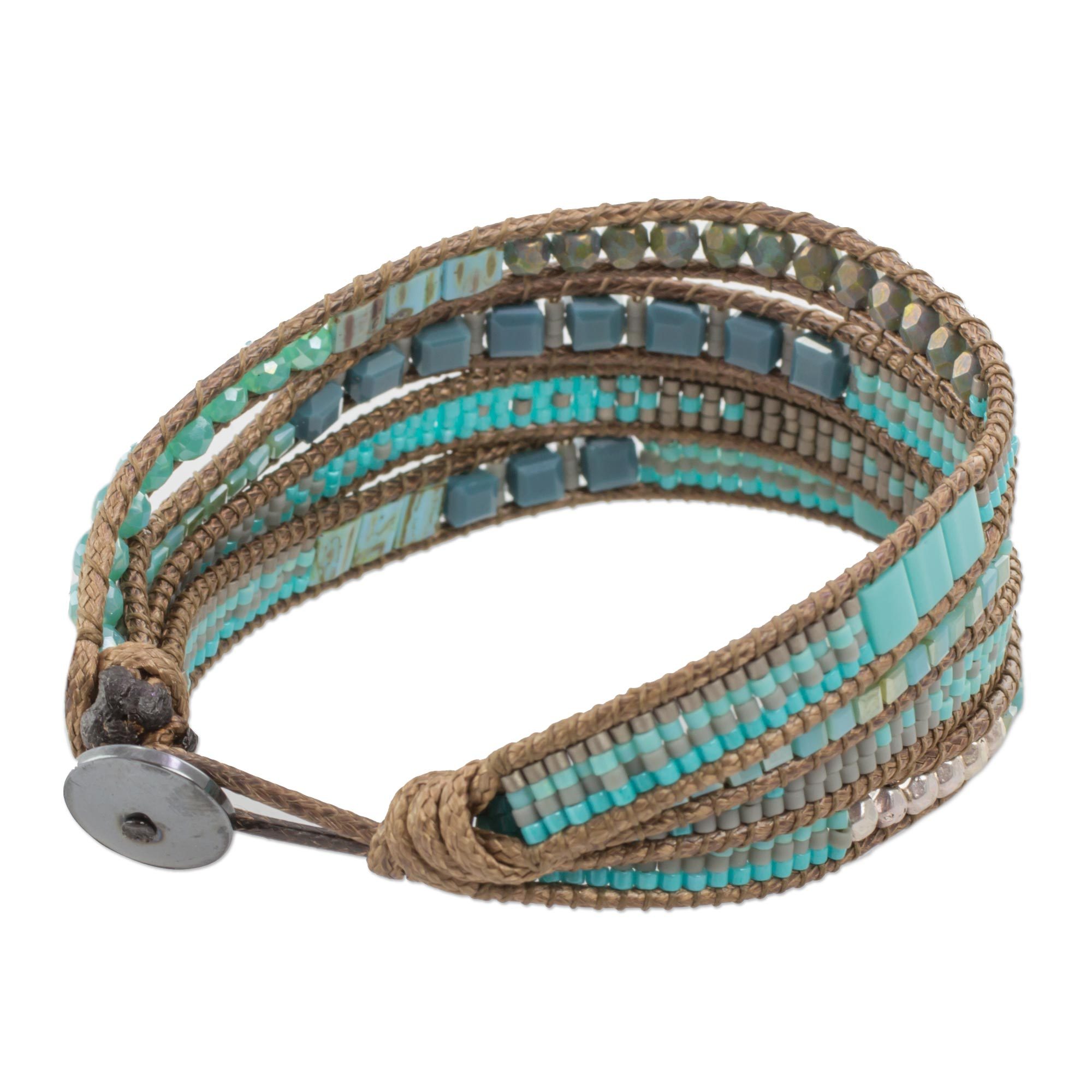 Hand Made Glass Bead Wristband Bracelet Blue from Guatemala Celestial