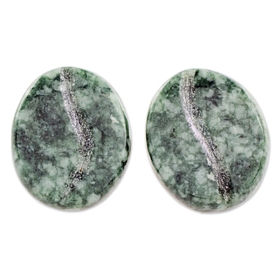 Jade and Sterling Silver Stud Earrings from Guatemala