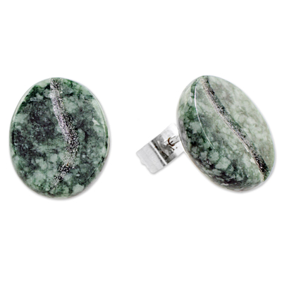 Jade stud earrings, 'Passion for Coffee in Green' - Jade and Sterling Silver Stud Earrings from Guatemala