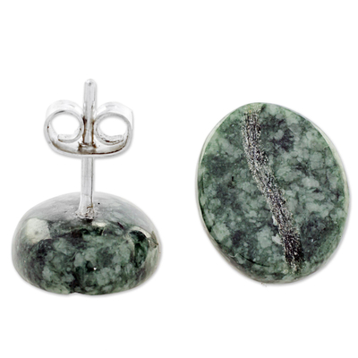 Jade stud earrings, 'Passion for Coffee in Green' - Jade and Sterling Silver Stud Earrings from Guatemala