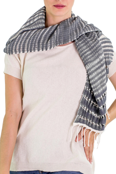 Cotton scarf, 'Grey Roads Found' - Artisan Designed and Crafted Cotton Scarf in Grey