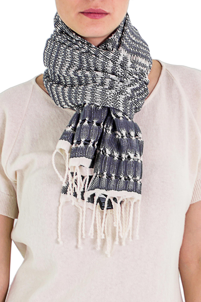 Bufanda de algodón - Bufanda de algodón hecha a mano y diseñada artesanalmente en gris