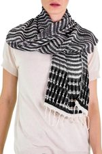 Cotton scarf, 'Dark Roads Found' - Artisan Designed and Crafted Cotton Scarf in Black