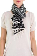 Cotton scarf, 'Dark Roads Found' - Artisan Designed and Crafted Cotton Scarf in Black