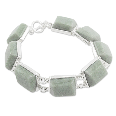 Sterling Silver and Pale Green Jade Link Bracelet