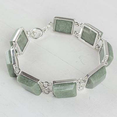 Jade-Gliederarmband, 'Maya-Schatz in Hellgrün'. - Armband aus Sterlingsilber und blassgrünem Jade-Gliederarmband