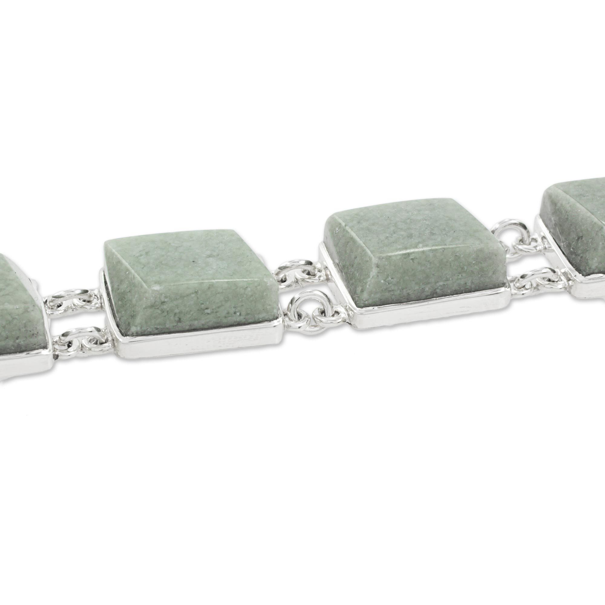 Sterling Silver and Pale Green Jade Link Bracelet - Maya Treasure in